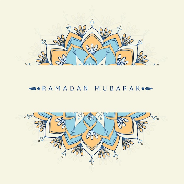 Vector ramadan mubarak concept with mandala pattern on light yellow background.