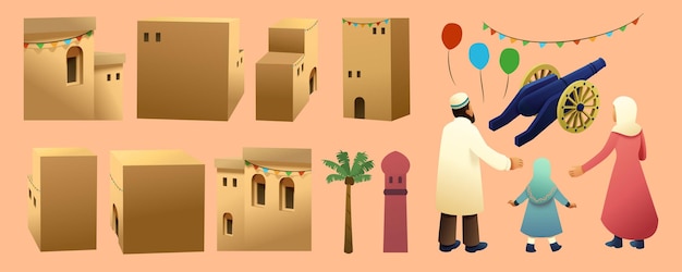 Vector ramadan mubarak elements set