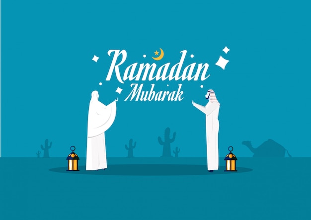 Ramadan mubarak gebed concept met mensen karakter illustratie