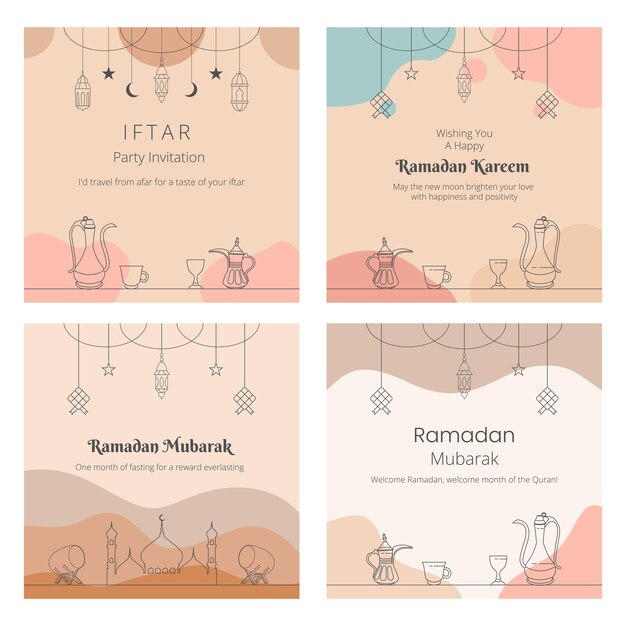 템플릿 미디어 배너 포스터 및 소셜 미디어 포스트 컬렉션을 위한 라마단 무바라크 인사말 카드