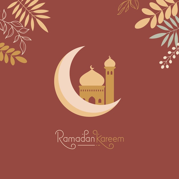 Ramadan mubarak greeting cards with retro boho design