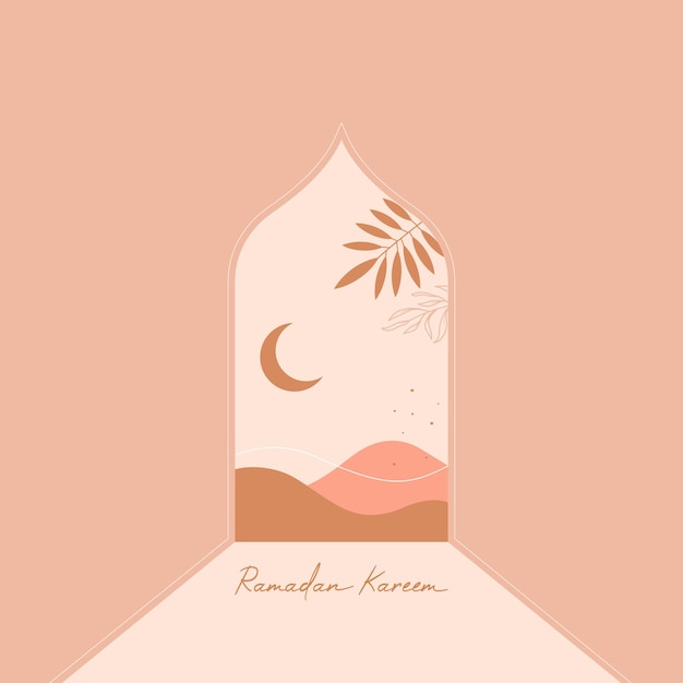 Ramadan mubarak greeting cards with retro boho design