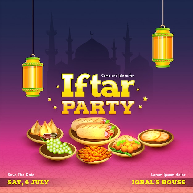 Vettore ramadan mubarak, iftar party concept.