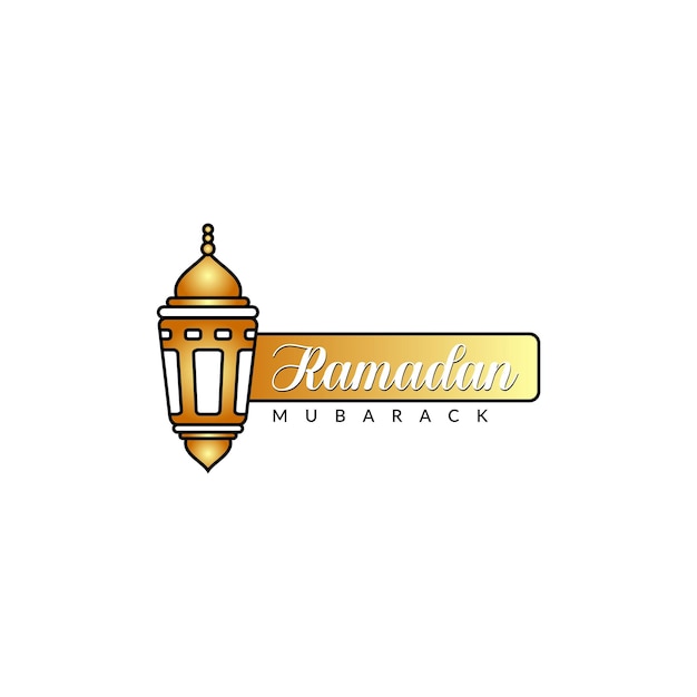 Ramadan Mubarak-logo met een gouden lantaarn decoratief vectorontwerp