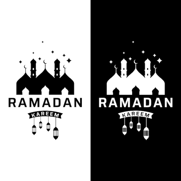 Vettore ramadan mubarak logo modello di progettazione con lanterna e moschea concetto di illuminazione logo per saluti business musulmano