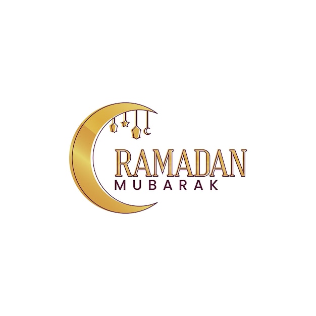 Un logo ramadan mubarak con una falce di luna e una moschea d'oro