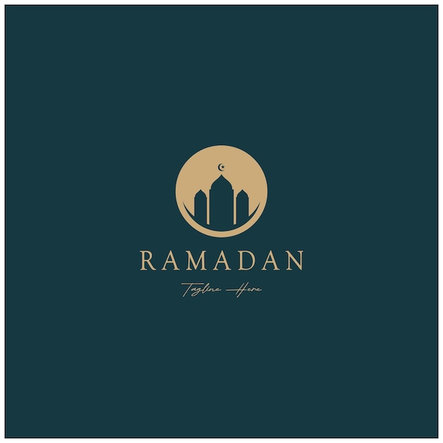 Вектор Логотип рамадана мубарака с элементами фонаря полумесяца и звезды здание мечети исламская каллиграфия