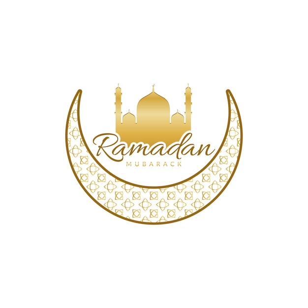 Ramadan Mubarak met een halve maan en een gouden moskee