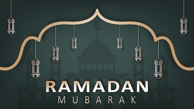 Ramadan mubarak modern 3D banner poster behangontwerp met reliëf lantaarn en moskee ornamenten
