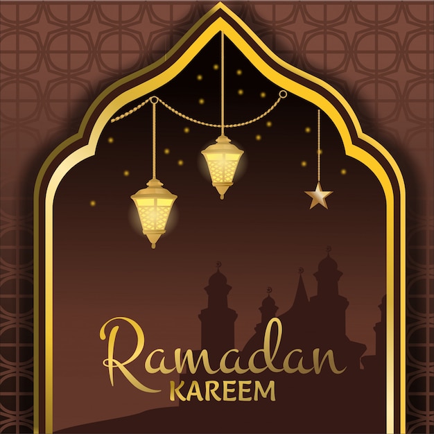 Ramadan mubarak moderne Arabische kalligrafie typografie op grote moskee silhouet illustratie