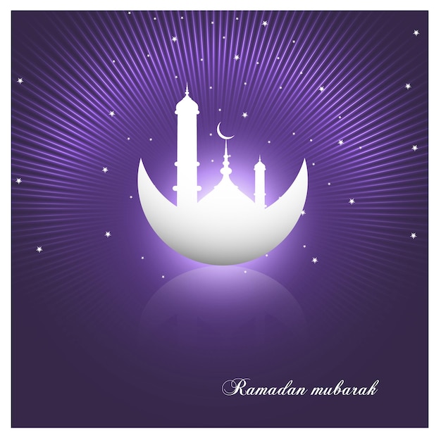 A ramadan mubarak moon and stars with a purple background.