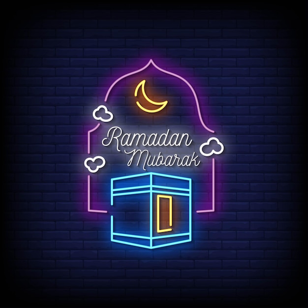 Ramadan mubarak neonreclames stijl tekst