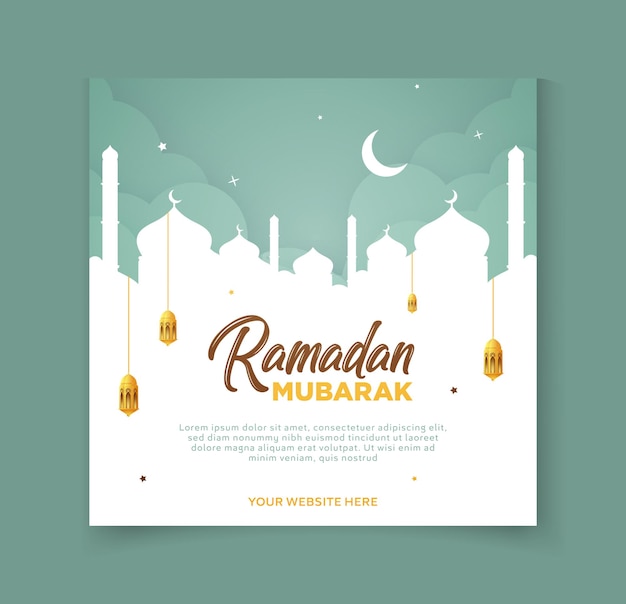 Vector ramadan mubarak social media post template with cloud moon lamp vector