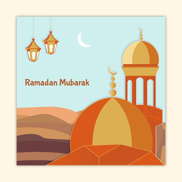 Ramadan mubarak social media postontwerp met kleurrijke moskee