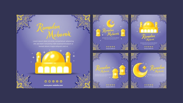 ramadan mubarak social media-sjabloon met 3D-objecten