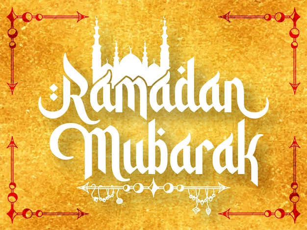 Vector ramadan mubarak typografie op gouden getextureerde bg