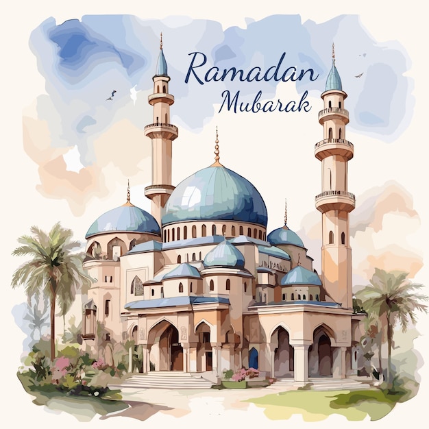 Vettore ramadan mubarak acquerello arte vettoriale islamica illustrazione