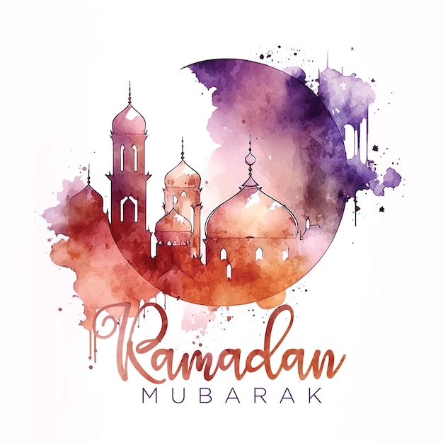 Ramadan Mubarak watercolor paint