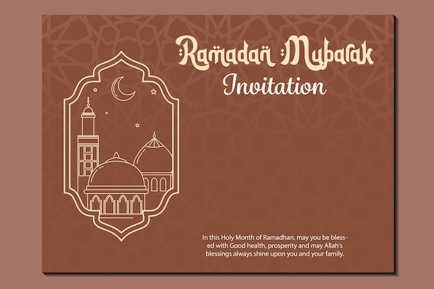 Ramadan Mubarak with a beautifully designed mosque line art themed invitation card