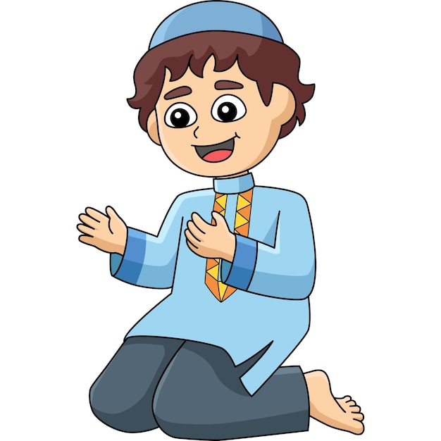 Vector ramadan muslim boy praying coloring page for kids