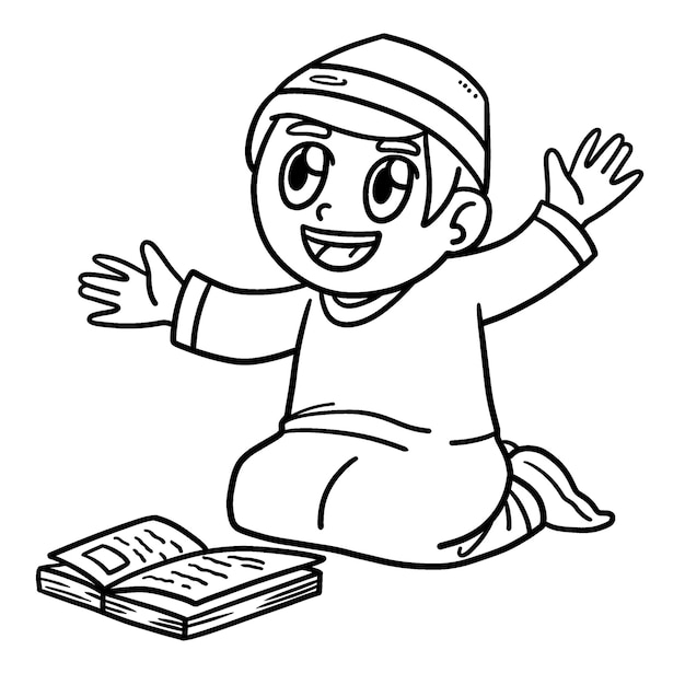 Ramadan Muslim Boy with Quran Isolated Coloring