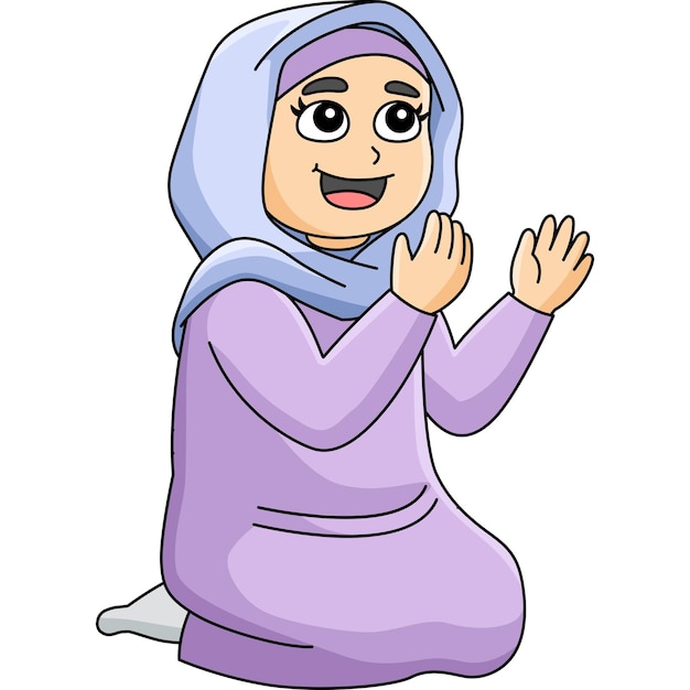 Vector ramadan muslim girl praying coloring page for kids