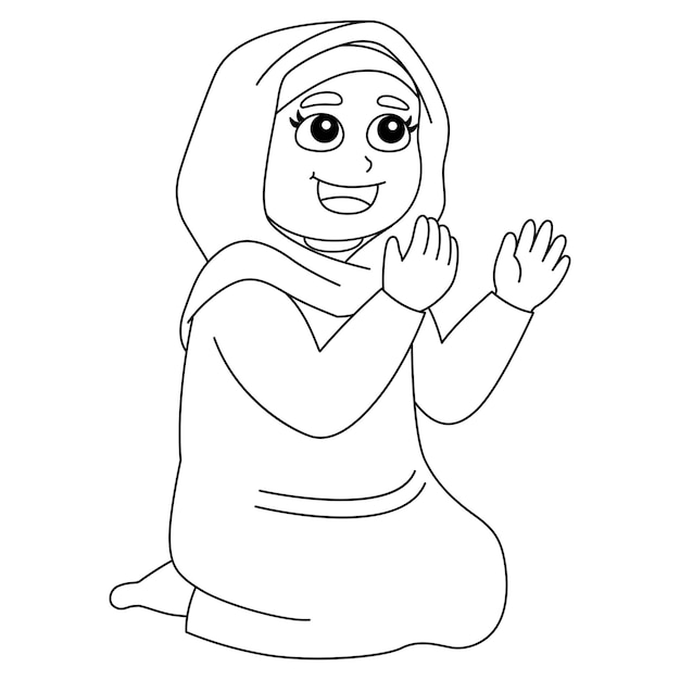 Ramadan Muslim Girl Praying Isolated Coloring Page