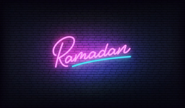 Vector ramadan neon. lettering glowing sign for ramadan celebration