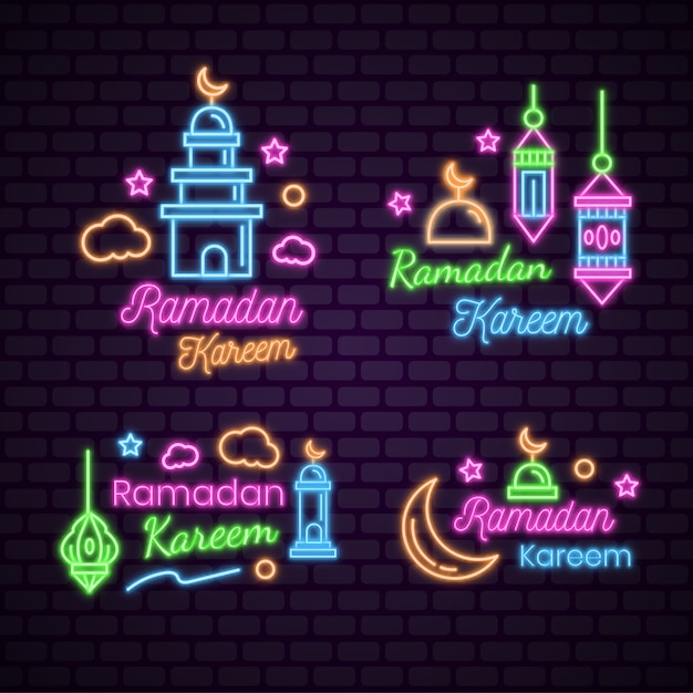 Collezione di insegne al neon di ramadan