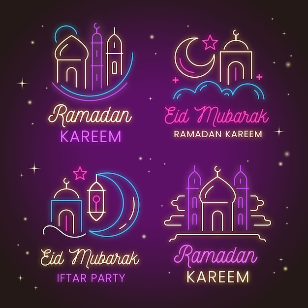 Vector ramadan neon sign collection