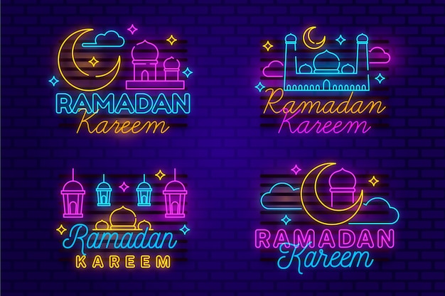 Collezione di insegne al neon di ramadan