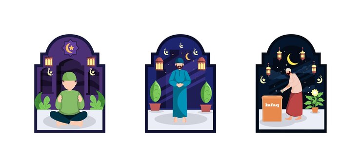 Vector ramadan night flat bundle design