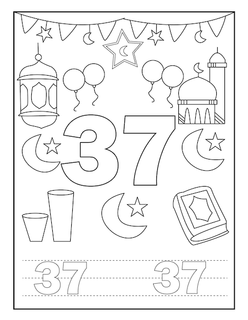 Ramadan nummer kleurboek voor kinderen met schattige ontwerpen