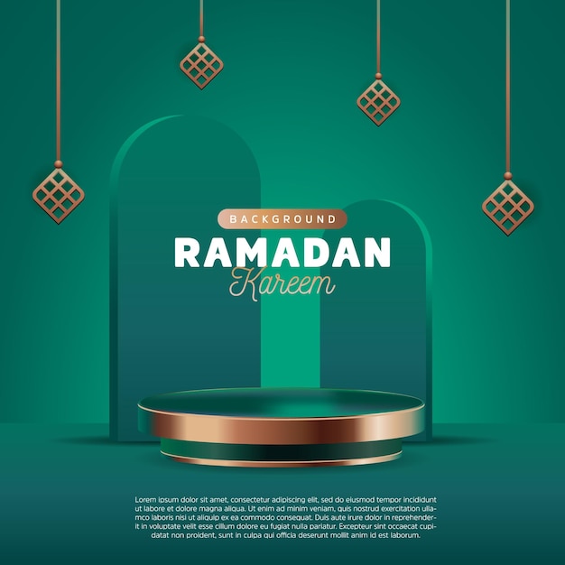 Ramadan Podium Stage Template Vector Illustration Elegant Green Color