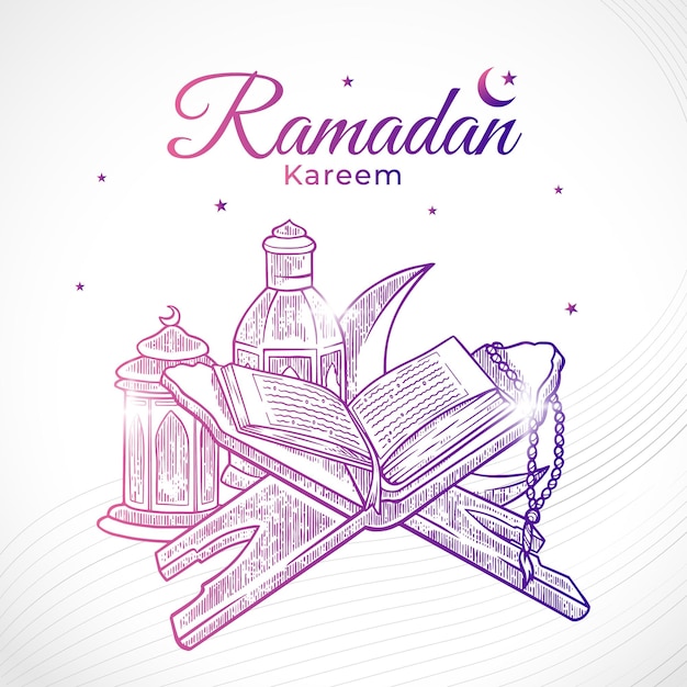 Ramadan-posterontwerp met illustratie van de heilige koranhandtekening