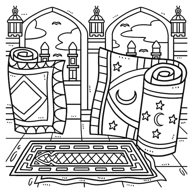 Vector ramadan prayer mats coloring page for kids