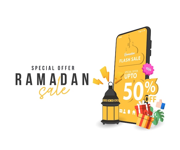 Ramadan sale banner korting en beste aanbieding label of sticker set ter gelegenheid van Ramadan Kareem en Eid Mubarak vectorillustratie