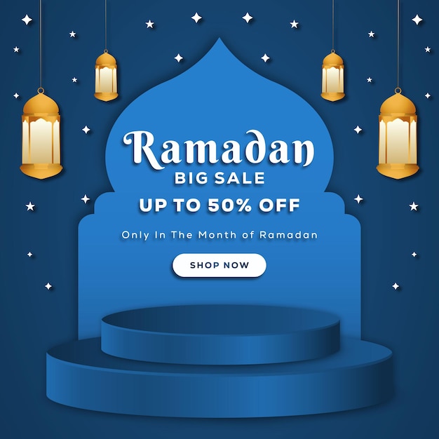 Banner di vendita del ramadan con podio e cornice