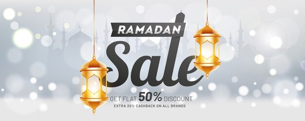 Ramadan Sale header of banner sjabloonontwerp met 50% kortingsaanbieding