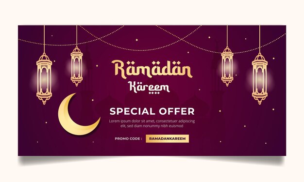 Ramadan sale horizontal banner social media post illustration template