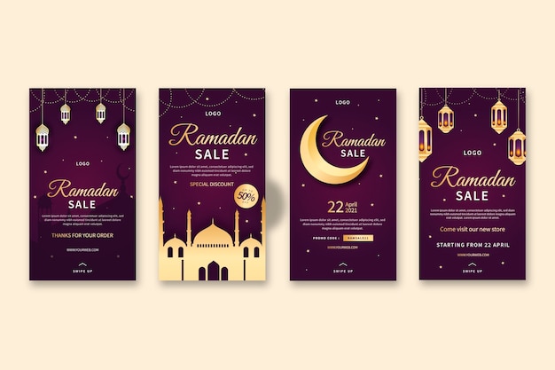 Vettore raccolta di storie di instagram di vendita di ramadan