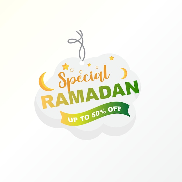 Ramadan Sale Label Badge Banner Template with Cloud and Moon Style