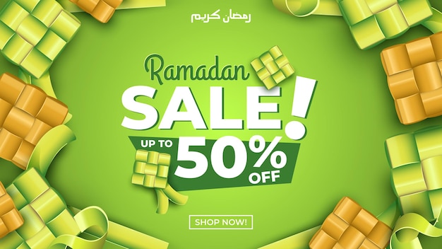 Ramadan Sale met Ketupats-achtergrond