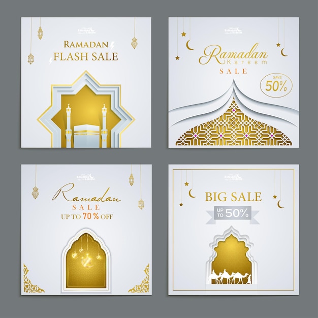 Vector ramadan sale social media posts gold collection template set