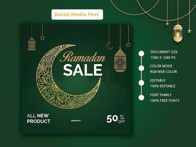 Ramadan sale social media postsjabloon met arabische decoratievector