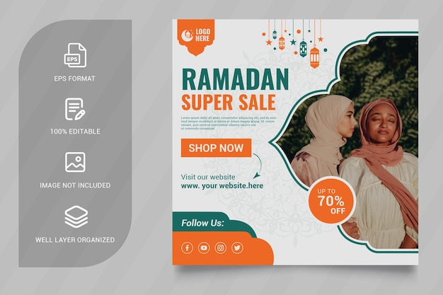 Ramadan sale square banner design template