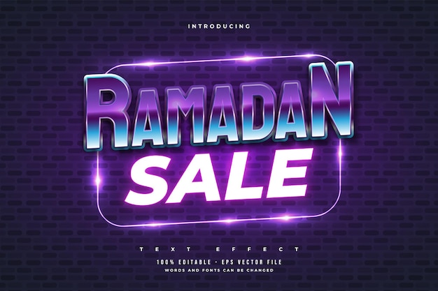 Ramadan sale text in retro and colorful style with glowing neon effect