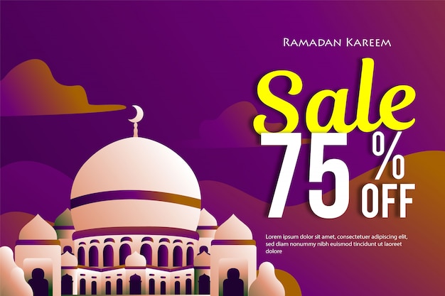 Ramadan sales discount banners with mosque. promotions and shopping templates or for the month of ramadan and eid