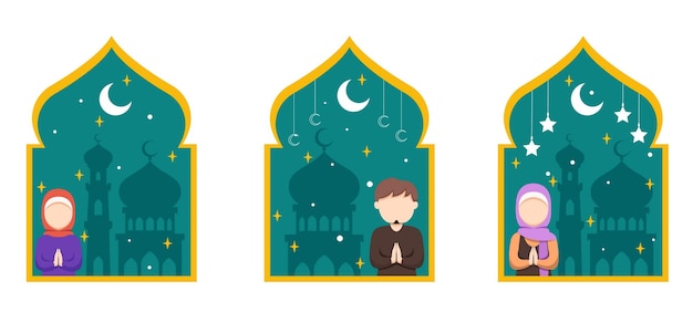 Ramadan scene bundle design piatto