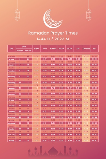 벡터 금식 및 iftar 디자인 템플릿을 위한 라마단 일정 기도 시간표